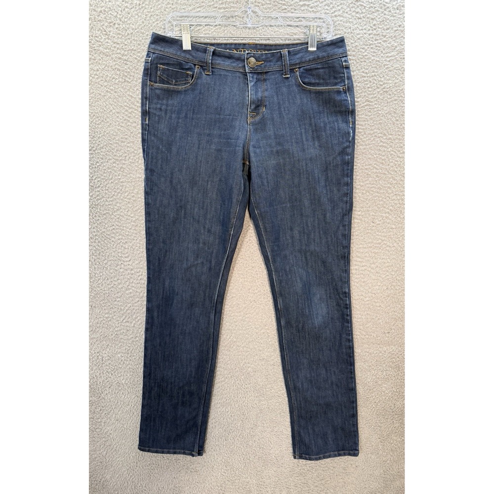 Lands End Jeans Womens 10 Blue Fit 1 Mid Rise Stretch Distressed Denim Workwear